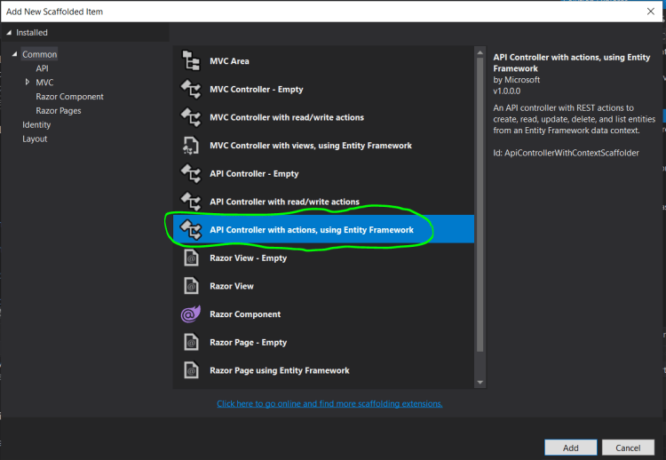 Scaffolding in .NET Core (generate API controllers – CRUD (or MVC ...